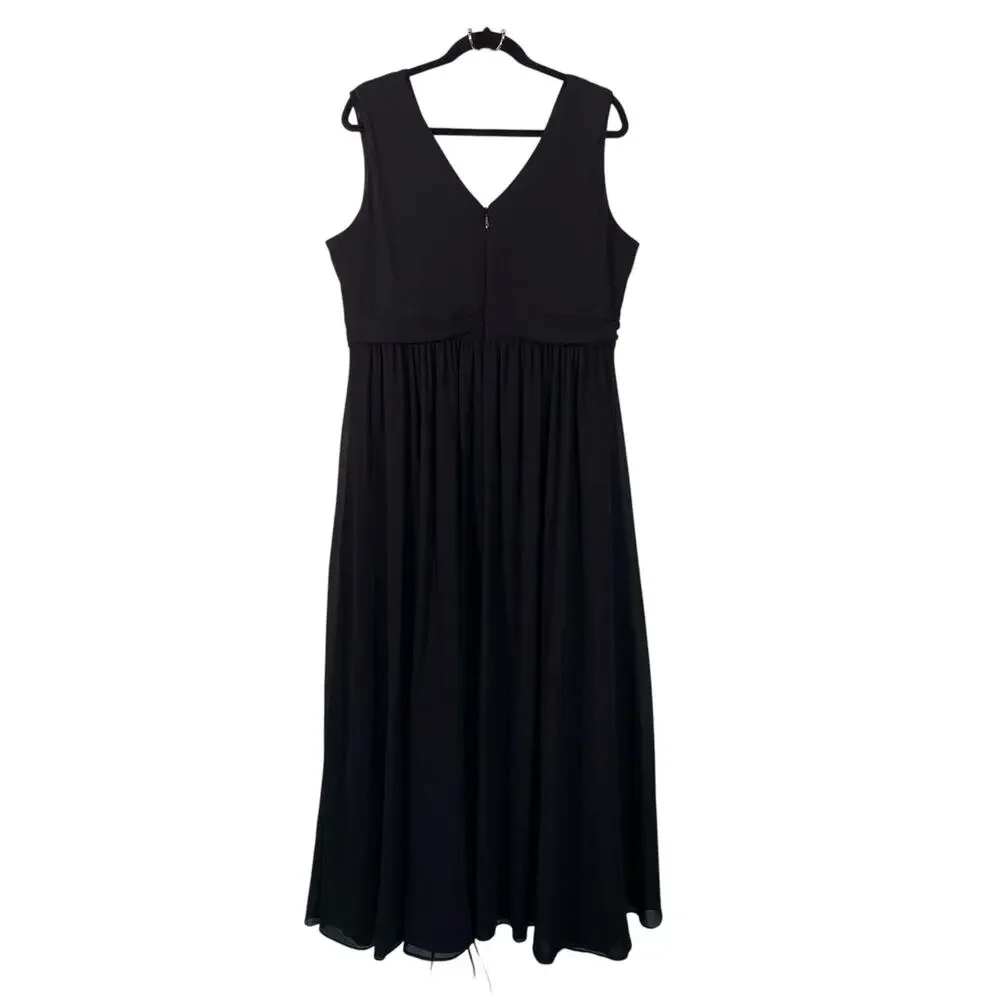 Lulu's Black V-neck Surplice Sleeveless Chiffon Maxi Dress 3X Bridesmaid Wedding - Picture 3 of 9